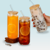 Copo de Vidro com Canudo e Tampa de Bambu 500 ML