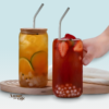 Copo de Vidro com Canudo e Tampa de Bambu 500 ML
