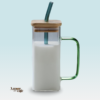 Caneca de Vidro com Canudo e Tampa em Bambu 400ml