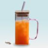 Caneca de Vidro com Canudo e Tampa em Bambu 400ml